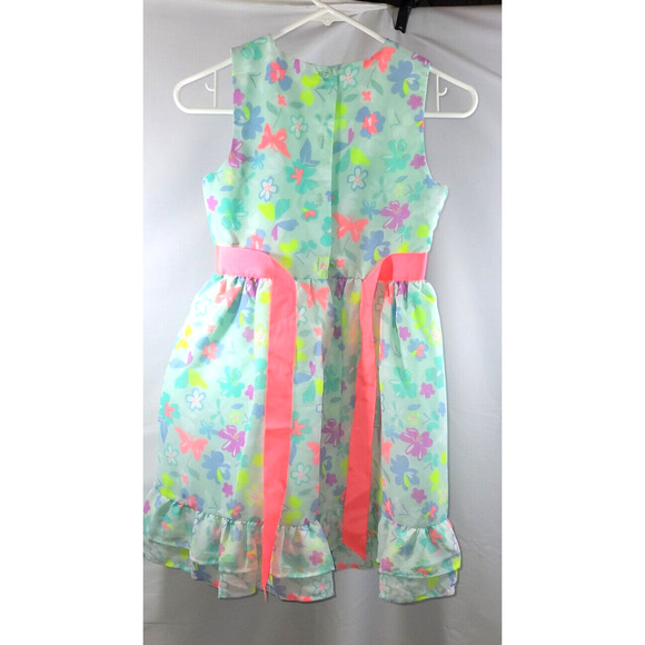 Blueberi Boulevard Girls Size 12 Green Floral Butterfly Bow Ruffle Party Dress - Picture 6 of 9